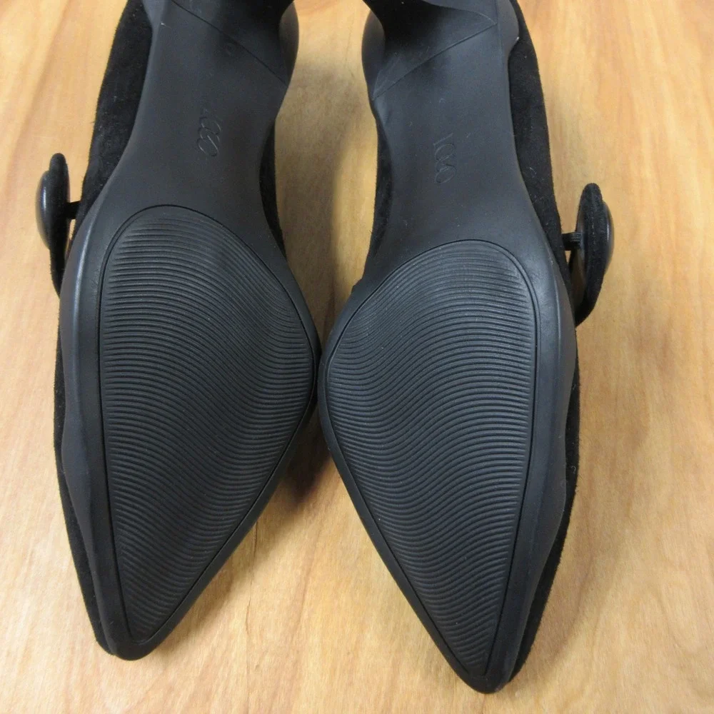 LOGO Lori Goldstein Jesse Black Suede Pointed Toe Mary Jane Pumps Sz 7 Shoes NEW